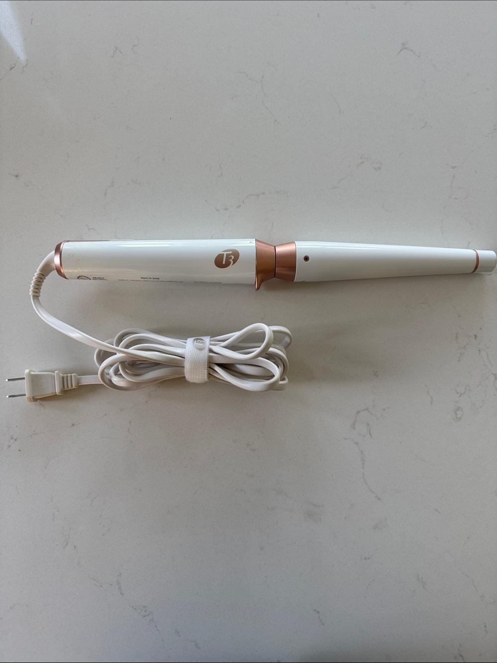 T3 Micro White Curling Wand with Rose Gold Trim NWOT